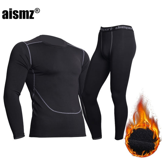 Aismz Winter Thermal Underwear Men Warm First Layer Man Undrewear Set Fleece Compression Quick Drying Second Skin Long Johns