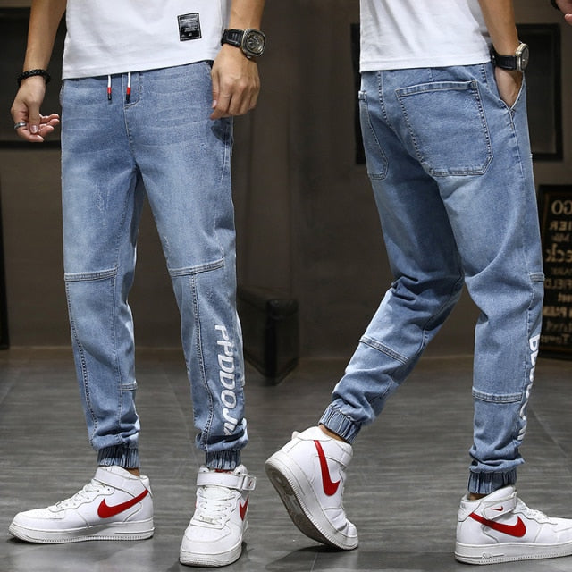 Spring Autumn Men's Jeans Cotton Denim Hip Hop Slack Bottom Joggers Streetwear Skinny Blue Pants Hombre Harem Trousers Men M-5XL