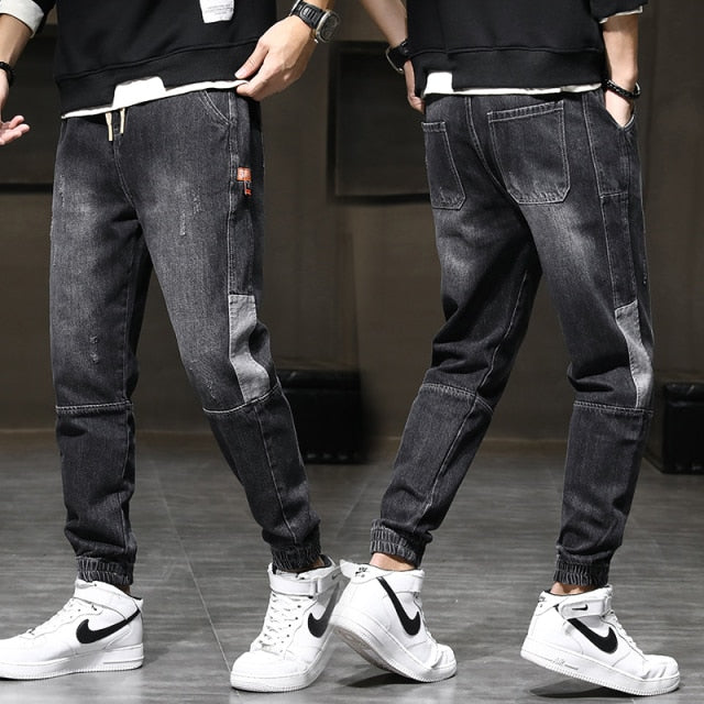 Spring Autumn Men's Jeans Cotton Denim Hip Hop Slack Bottom Joggers Streetwear Skinny Blue Pants Hombre Harem Trousers Men M-5XL