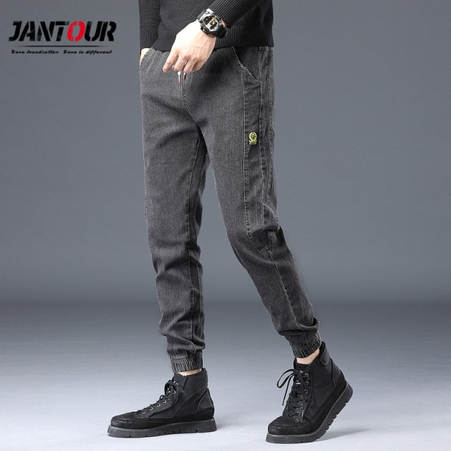 Spring Autumn Men's Jeans Cotton Denim Hip Hop Slack Bottom Joggers Streetwear Skinny Blue Pants Hombre Harem Trousers Men M-5XL