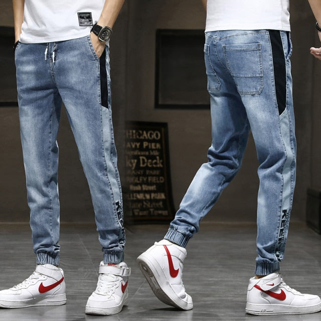 Spring Autumn Men's Jeans Cotton Denim Hip Hop Slack Bottom Joggers Streetwear Skinny Blue Pants Hombre Harem Trousers Men M-5XL