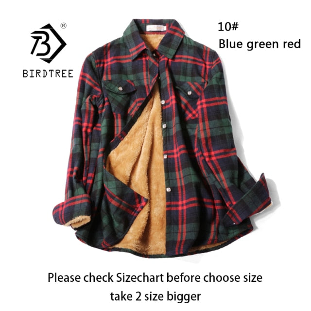 Velvet Thick Warm Women&#39;s Plaid Shirt Female Long Sleeve Tops M-5XL Winter Fleece Casual Check Blouse Autumn Clothes T77710A