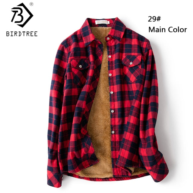 Velvet Thick Warm Women&#39;s Plaid Shirt Female Long Sleeve Tops M-5XL Winter Fleece Casual Check Blouse Autumn Clothes T77710A