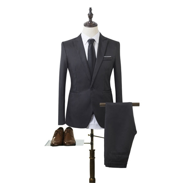 Costume Homme Mens Blazer Suit Ensembles Slim Tuxedo Coat Pants Formal Evening Dinner Wedding Groom