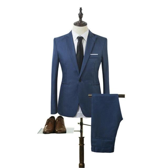 Costume Homme Mens Blazer Suit Ensembles Slim Tuxedo Coat Pants Formal Evening Dinner Wedding Groom