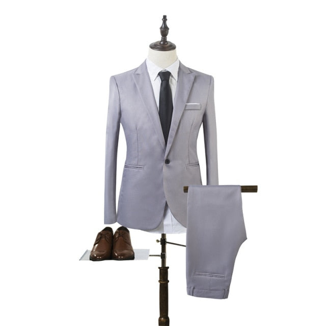 Costume Homme Mens Blazer Suit Ensembles Slim Tuxedo Coat Pants Formal Evening Dinner Wedding Groom
