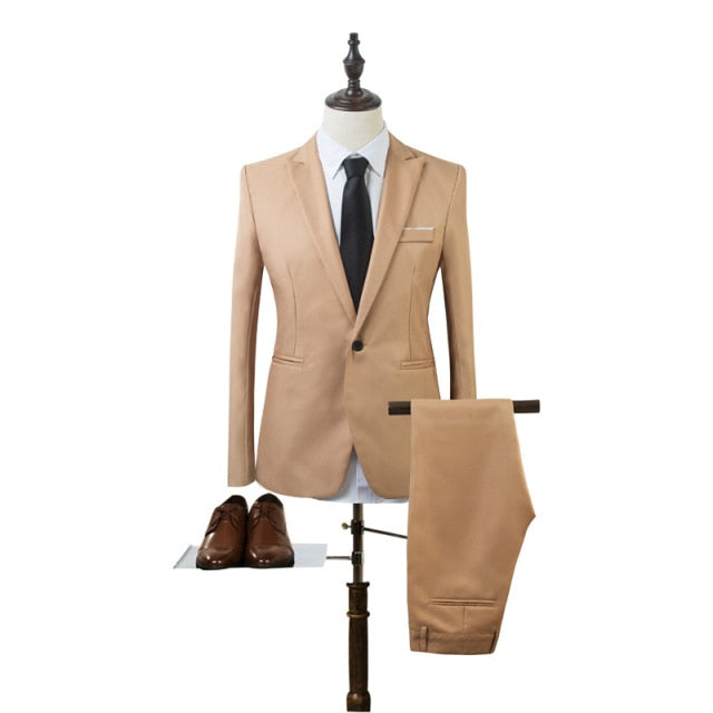 Costume Homme Mens Blazer Suit Ensembles Slim Tuxedo Coat Pants Formal Evening Dinner Wedding Groom