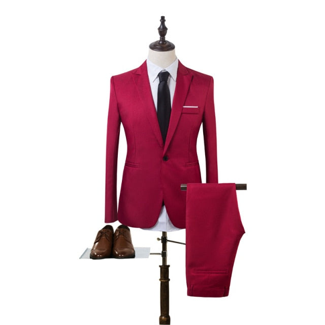 Costume Homme Mens Blazer Suit Ensembles Slim Tuxedo Coat Pants Formal Evening Dinner Wedding Groom
