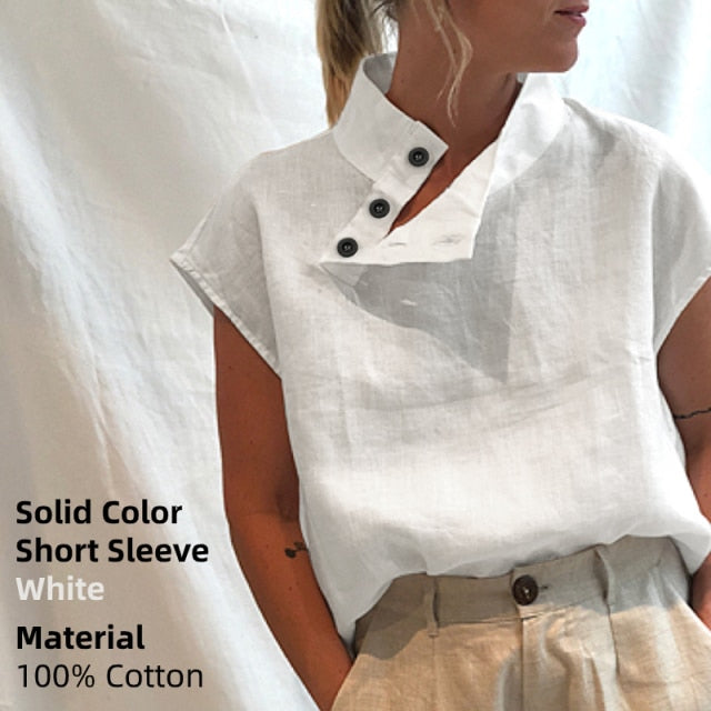 Celmia Stylish Women Shirts 2021 Summer Cotton Linen Oversized Blouses Short Sleeve Blusas Casual Loose Camisas Solid Tunic Top