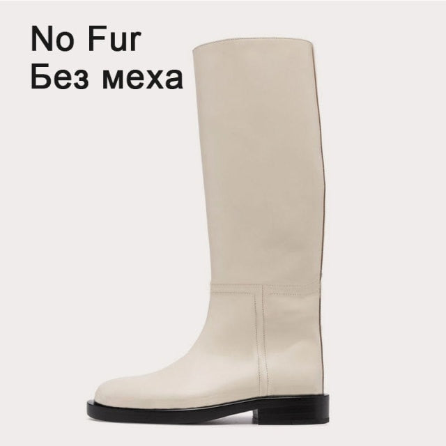 RIZABINA Size 34-43 Women Knee Boots Real Leather Platform Winter Shoes For Woman 2022 Warm Fur Long Boots Office Lady Footwear
