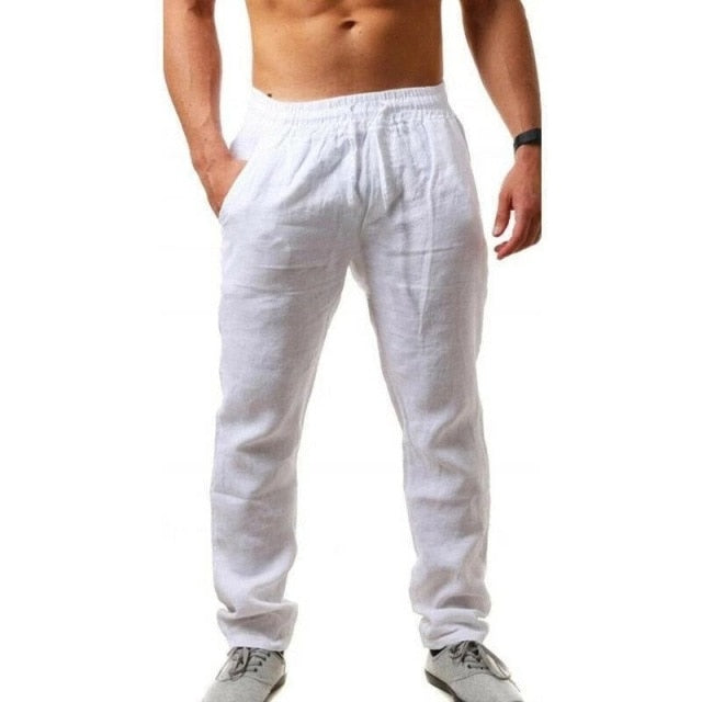 KB 2021New Men's Cotton Linen Pants Male Autumn New Breathable Solid Color Linen Trousers Fitness Streetwear S-3XL