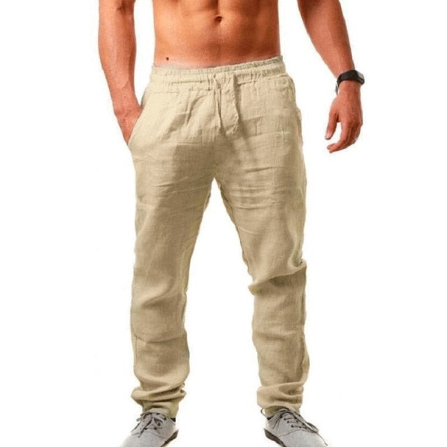 KB 2021New Men's Cotton Linen Pants Male Autumn New Breathable Solid Color Linen Trousers Fitness Streetwear S-3XL