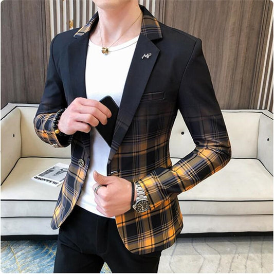 2021 Spring Men's Plaid Blazer Fashion Business Casual Men's Slim Suit Jacket Large Size Casual Banquet Wedding Party Club Dress
