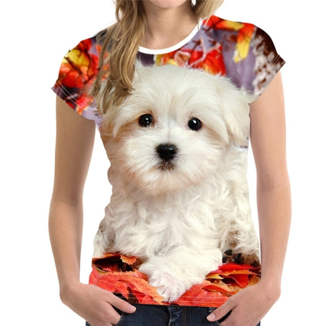 Fashion Lovely Dog 3D Print Women Ladies Girls T-Shirt Animal Harajuku Round Neck Short Sleeve Unisex Summer Tops & Tees XXS-6XL