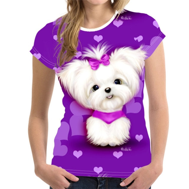 Fashion Lovely Dog 3D Print Women Ladies Girls T-Shirt Animal Harajuku Round Neck Short Sleeve Unisex Summer Tops & Tees XXS-6XL