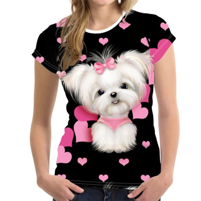 Fashion Lovely Dog 3D Print Women Ladies Girls T-Shirt Animal Harajuku Round Neck Short Sleeve Unisex Summer Tops & Tees XXS-6XL