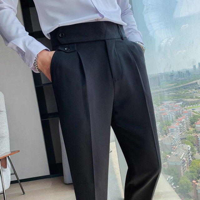 British Style Autumn New Solid Business Casual Suit Pants Men Clothing Simple All Match Formal Wear Office Trousers Straight 36
