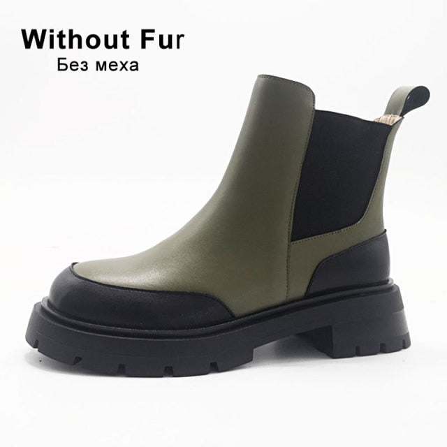 Taoffen Real Leather Ankle Boots For Women Fashion Platform Winter Shoes Woman Short Boot Office Lady Footwear Size 34-41