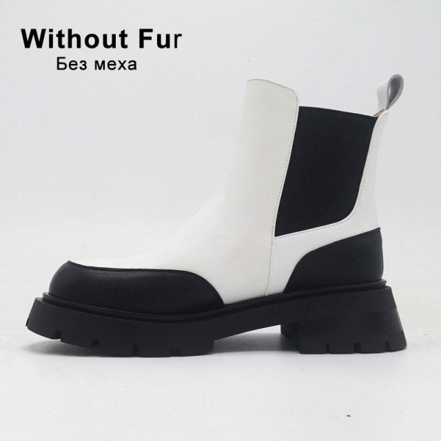 Taoffen Real Leather Ankle Boots For Women Fashion Platform Winter Shoes Woman Short Boot Office Lady Footwear Size 34-41