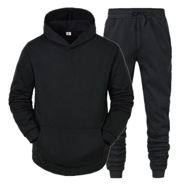 Men's Sets Hoodies+Pants Fleece Tracksuits Solid Pullovers Jackets Sweatershirts Sweatpants Oversized Hooded Streetwear Outfits