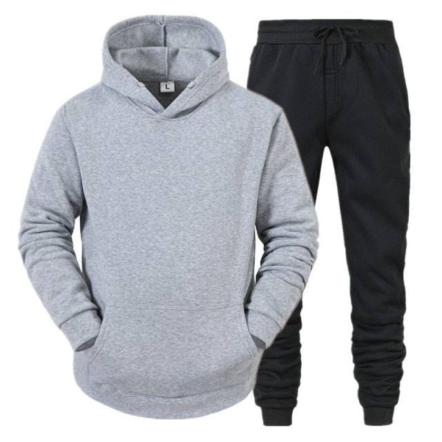 Men's Sets Hoodies+Pants Fleece Tracksuits Solid Pullovers Jackets Sweatershirts Sweatpants Oversized Hooded Streetwear Outfits