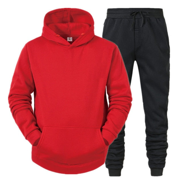Men's Sets Hoodies+Pants Fleece Tracksuits Solid Pullovers Jackets Sweatershirts Sweatpants Oversized Hooded Streetwear Outfits