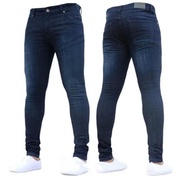 Mens Pants High Waist Zipper Stretch Jeans Casual Slim Fit Trousers Male Plus Size Pencil Pants Denim Skinny Jeans for Men