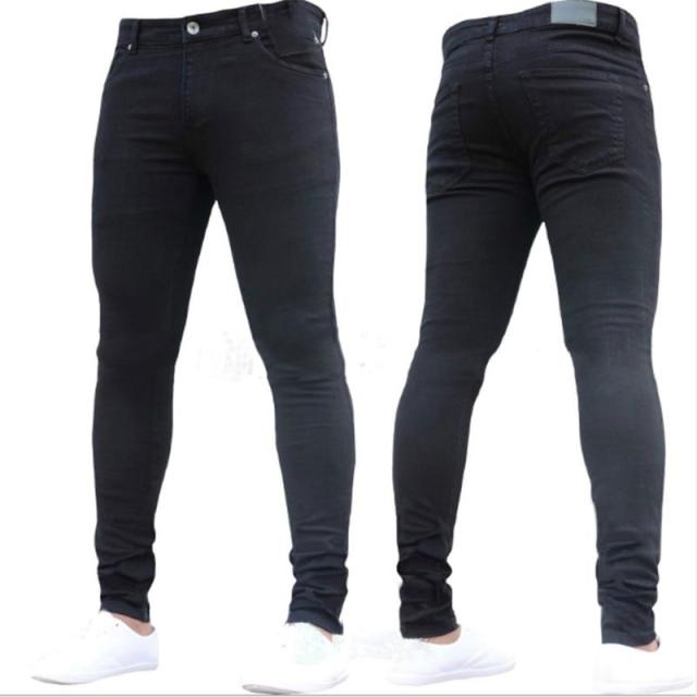 Mens Pants High Waist Zipper Stretch Jeans Casual Slim Fit Trousers Male Plus Size Pencil Pants Denim Skinny Jeans for Men