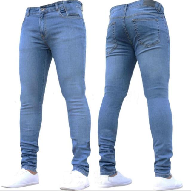 Mens Pants High Waist Zipper Stretch Jeans Casual Slim Fit Trousers Male Plus Size Pencil Pants Denim Skinny Jeans for Men