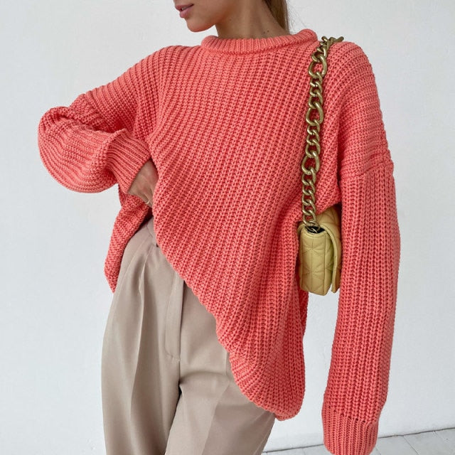 Women's Knitted Thicken Pullovers Sweater Autumn Winter Oversize Long Sleeve Casual Loose Sweaters Female Solid 2021 Ladies Top