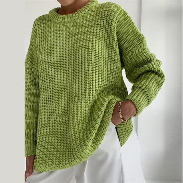 Women's Knitted Thicken Pullovers Sweater Autumn Winter Oversize Long Sleeve Casual Loose Sweaters Female Solid 2021 Ladies Top