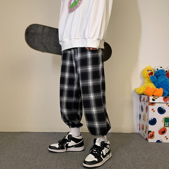 Privathinker Men's Plaid Casual Harem Pants Korean Man 2021 Loose Ankle-Length Trousers Harajuku Streetwear New Male Clothing