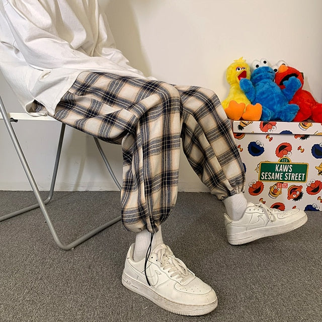 Privathinker Men's Plaid Casual Harem Pants Korean Man 2021 Loose Ankle-Length Trousers Harajuku Streetwear New Male Clothing
