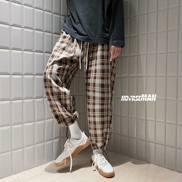 Privathinker Men's Plaid Casual Harem Pants Korean Man 2021 Loose Ankle-Length Trousers Harajuku Streetwear New Male Clothing