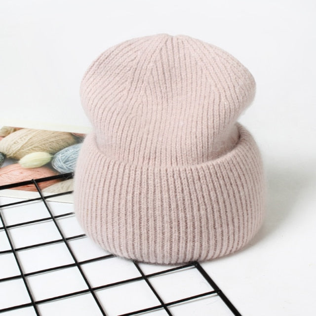 VISROVER 9 Colors Unisex Solid Color Real Rabbit Fur Beanies Winter Hat For Woman Knit Bonnet Acrylic Woman Autumn Warm Skullies