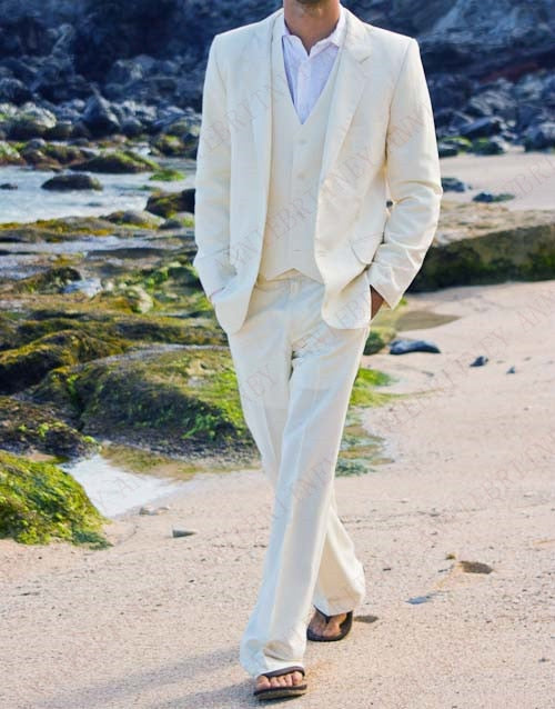 2021 Men Suit Linen Beige For Beach Wedding Casual Man Blazer Custom Groom Tuxedo Jacket Pants Set Mens Suits 3 Pieces