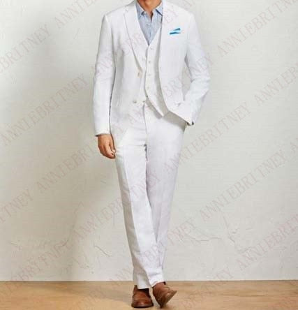 2021 Men Suit Linen Beige For Beach Wedding Casual Man Blazer Custom Groom Tuxedo Jacket Pants Set Mens Suits 3 Pieces