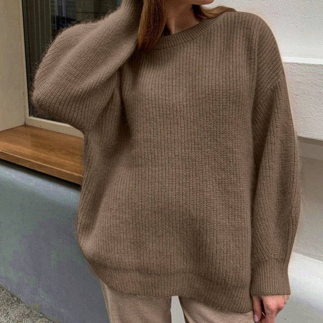 Women's Knitted Thicken Pullovers Sweater Autumn Winter Oversize Long Sleeve Casual Loose Sweaters Female Solid 2021 Ladies Top