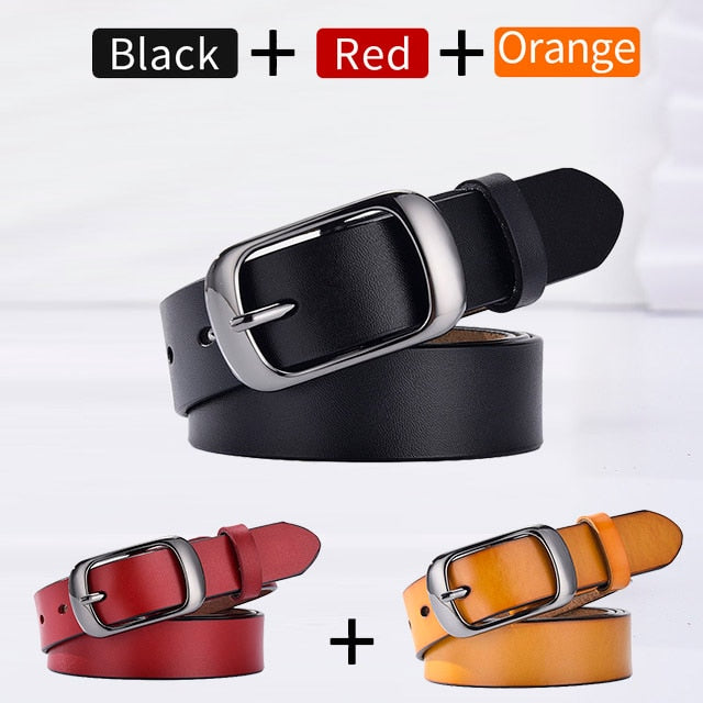 [LFMB]Women's genuine leather fashion retro belt high quality luxury brand ladies metal double buckle new belt with jeans