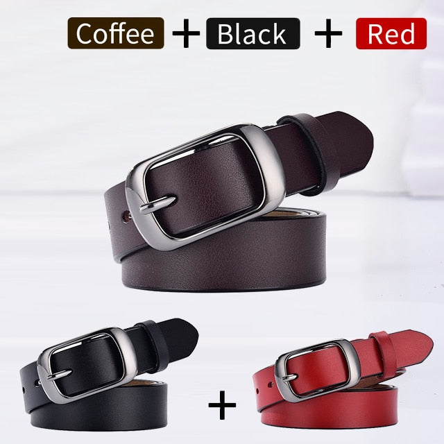 [LFMB]Women's genuine leather fashion retro belt high quality luxury brand ladies metal double buckle new belt with jeans