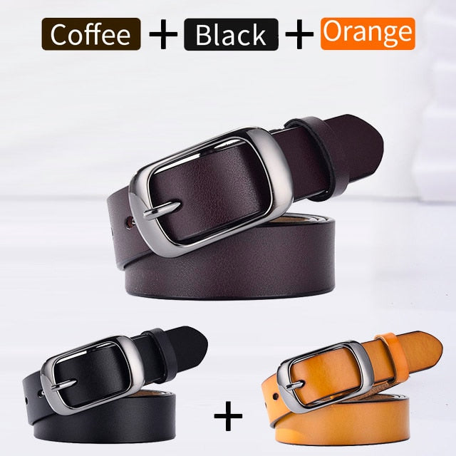 [LFMB]Women's genuine leather fashion retro belt high quality luxury brand ladies metal double buckle new belt with jeans