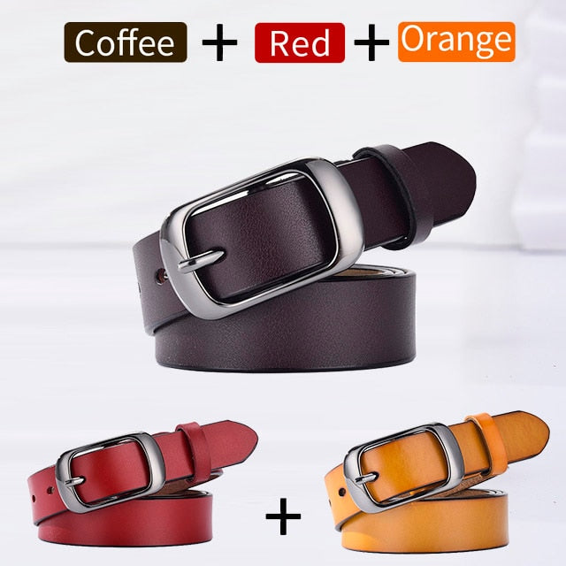 [LFMB]Women's genuine leather fashion retro belt high quality luxury brand ladies metal double buckle new belt with jeans