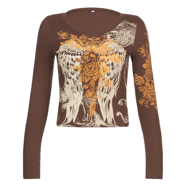 Retro  Grunge Tshirts Fairycore Harajuku Graphic Print Gray Cute Casual Tshirts Streetwear Dark Academia Tops Cuteandpsycho