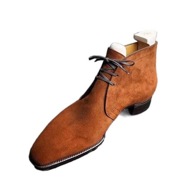 Men's Handmade Vintage Imitation Deerskin Boots, Classic Low-heeled Straps Fashionable Everyday All-match Casual Shoes HG359