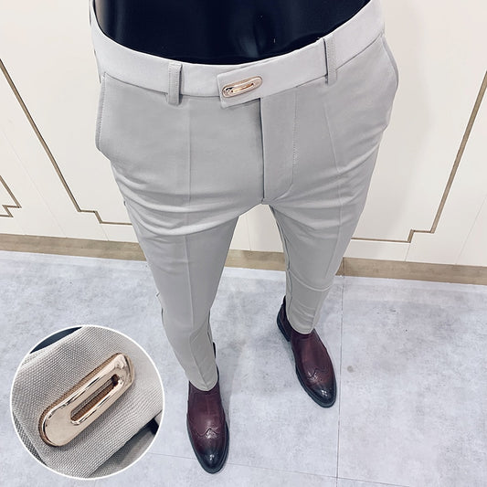 Men's new casual pants business fashion social suit pants autumn long solid color casual pants office wedding pants 9 points pan