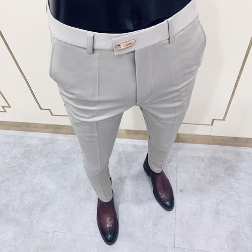 Men's new casual pants business fashion social suit pants autumn long solid color casual pants office wedding pants 9 points pan