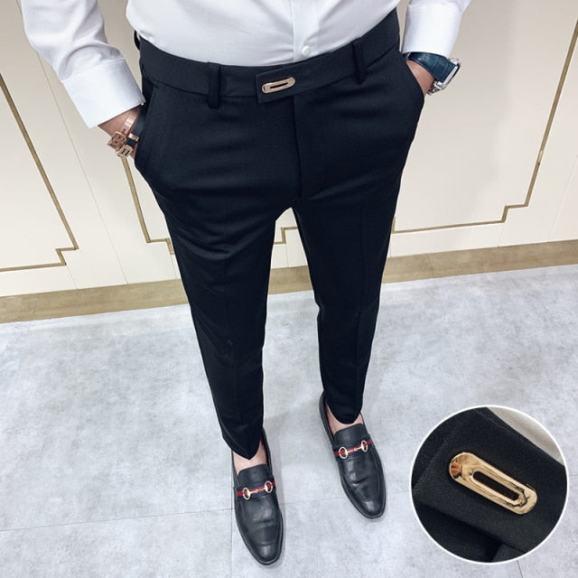Men's new casual pants business fashion social suit pants autumn long solid color casual pants office wedding pants 9 points pan
