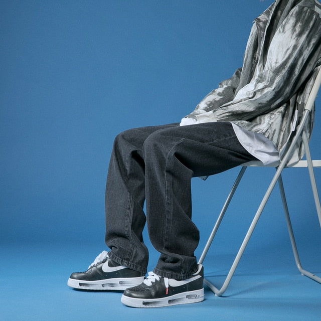 Straight Jeans men White Loose Denim Trousers neutral Streetwear Casual Solid Color wide jeans man women pants street style