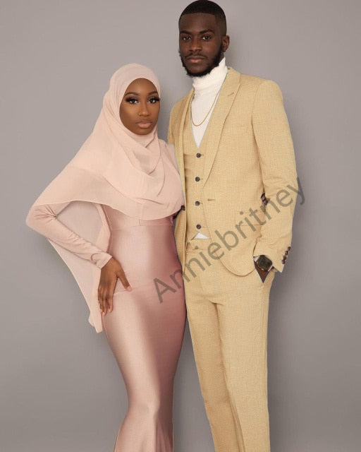 2021 Men Suit Linen Beige For Beach Wedding Casual Man Blazer Custom Groom Tuxedo Jacket Pants Set Mens Suits 3 Pieces