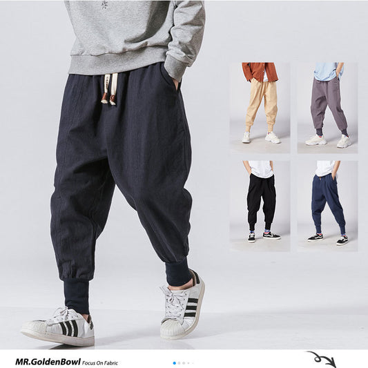 MrGB 2021 Cotton Linen Jogger Pants Men Streetwear Casual Harem Pants Male Trouser Solid Color Pants Oversized Men's Clothing